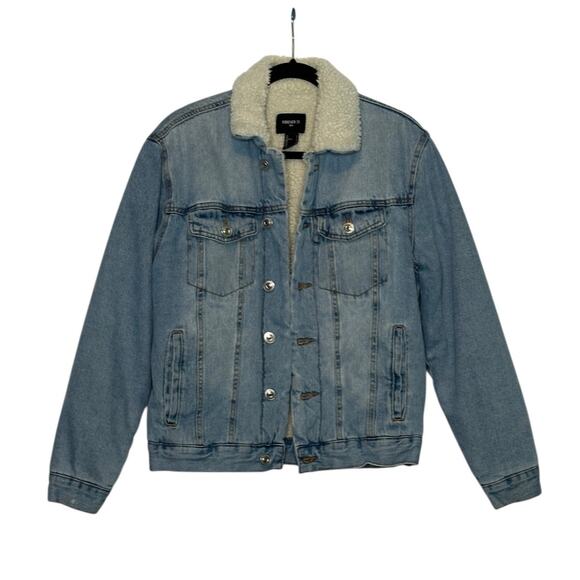 Forever 21 men Jean Sherpa lining buttoned jean jacket size S - Picture 8 of 11
